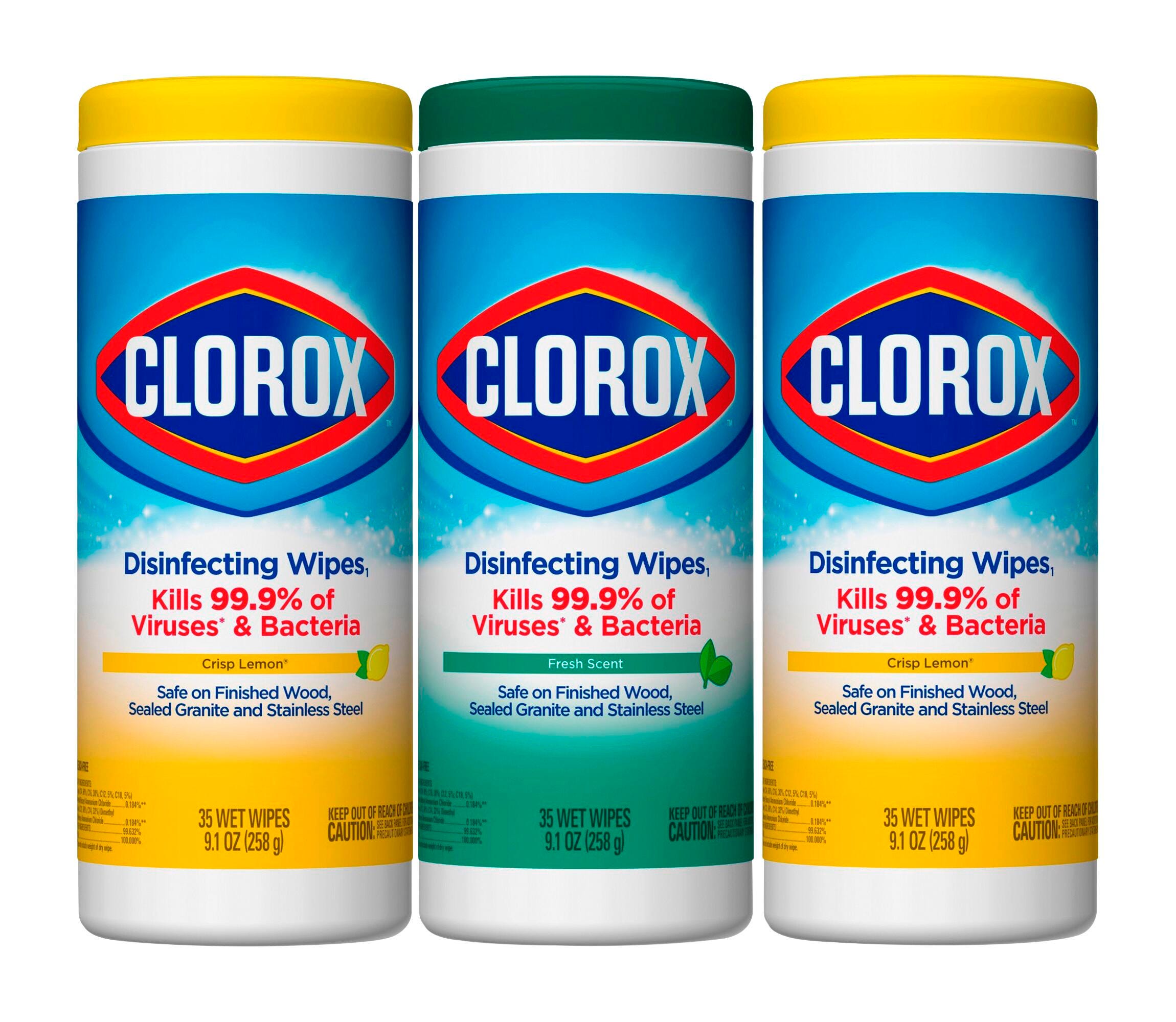 Clorox Bleach-Free Disinfecting Wipes Value Pack, Fresh and Crisp Lemon Scent, 35 Count, Case of 15, Item Number 2050077